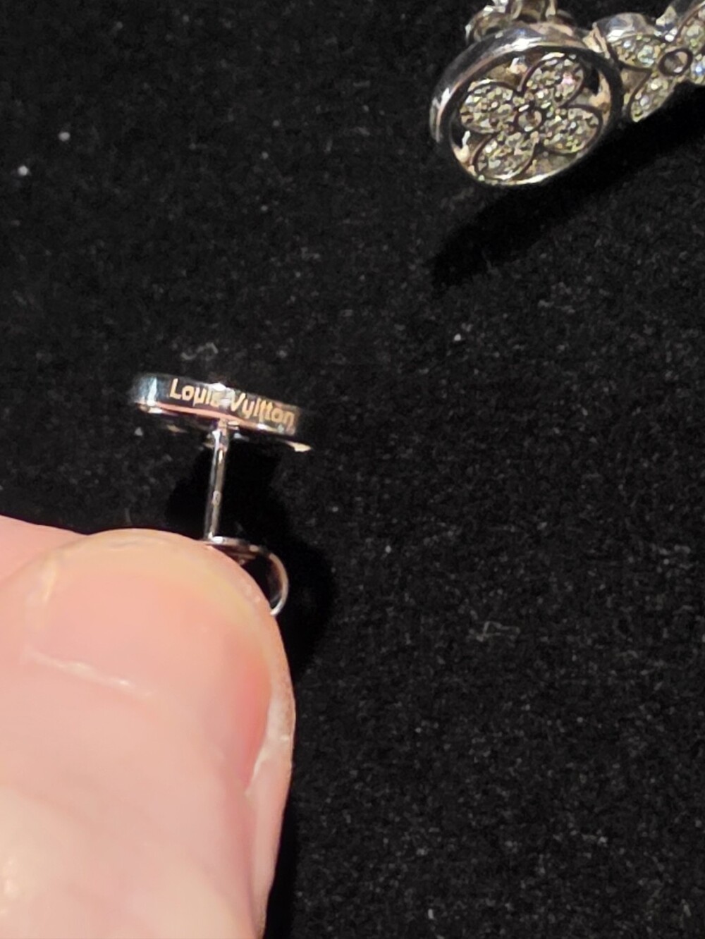 USED...LV Silver With Crystals Floral Drop Stud Earrings - Women Jewelry - Picture 2 of 9